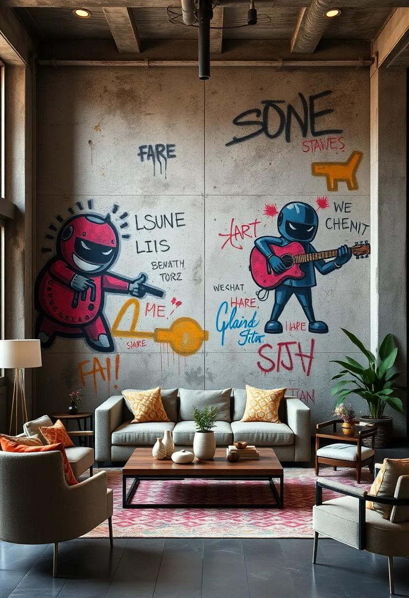 Rust Textures and Street Art Characters Creating Visual Narratives on Industrial Spaces