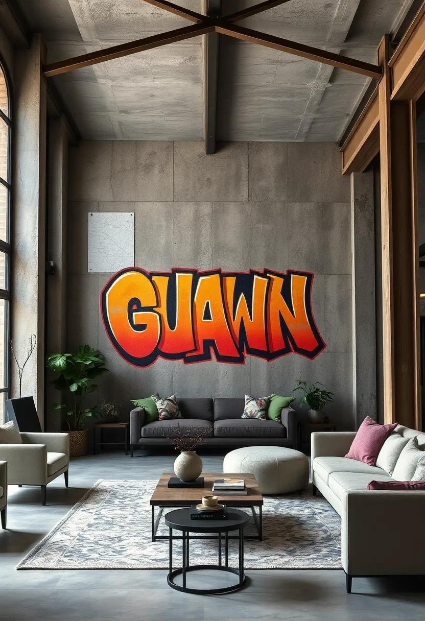 Steel Beams Framed by Bright Graffiti Letters Popping Against Old Warehouse Walls
