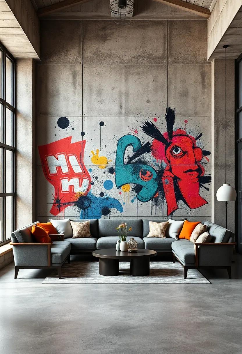 Abstract Graffiti Patterns Overlaid on Rough Concrete Surfaces Inspired by Urban Chaos