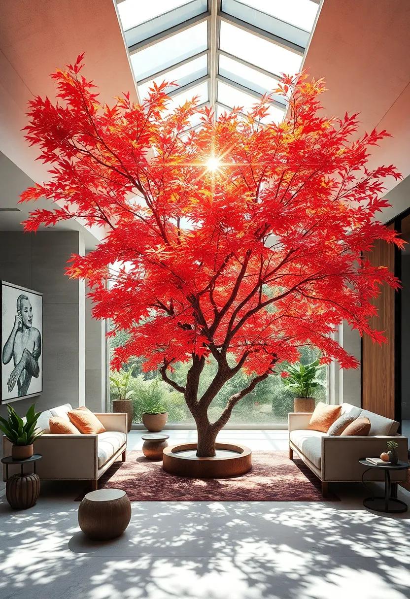 A Japanese Maple Tree Rippling Light Through Its Canopy, Casting Intricate Patterns on the Ground