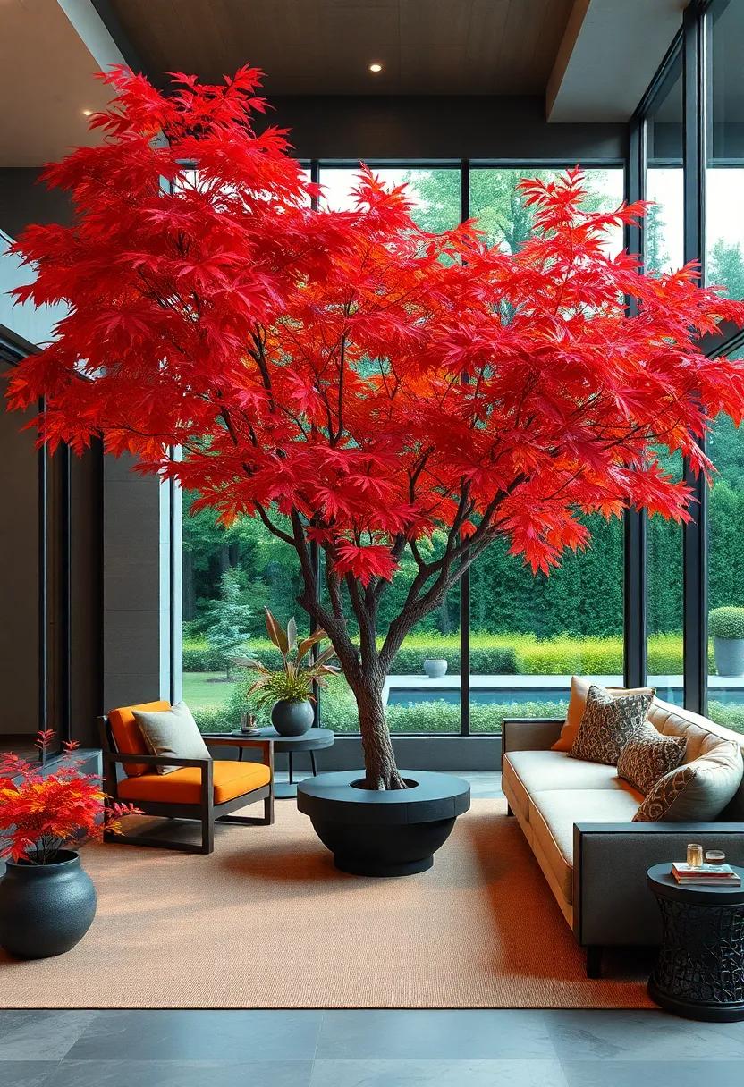 Vibrant Autumn Foliage Colors of Japanese Maple Trees Creating a Warm and Inviting Outdoor Atmosphere