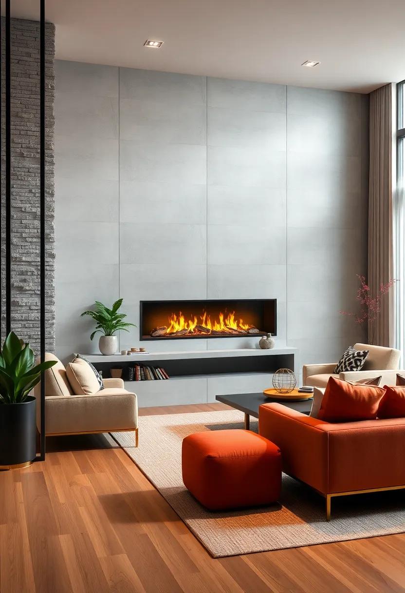 Sleek Modern Fireplace Embedded in a Minimalist Wall with Clean Lines and Metallic Accents