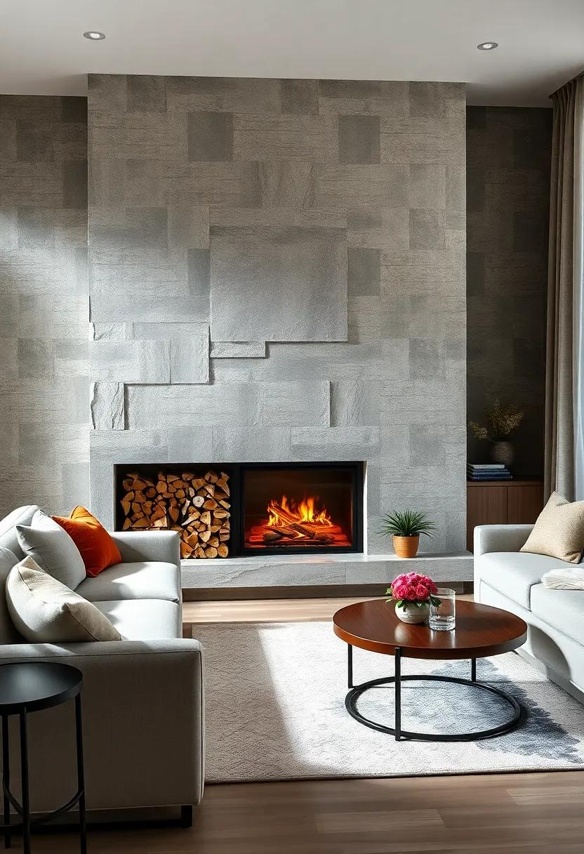 Decorative Firewood Storage Integrated Into a Modern Fireplace Unit for an Aesthetic and Functional Appeal