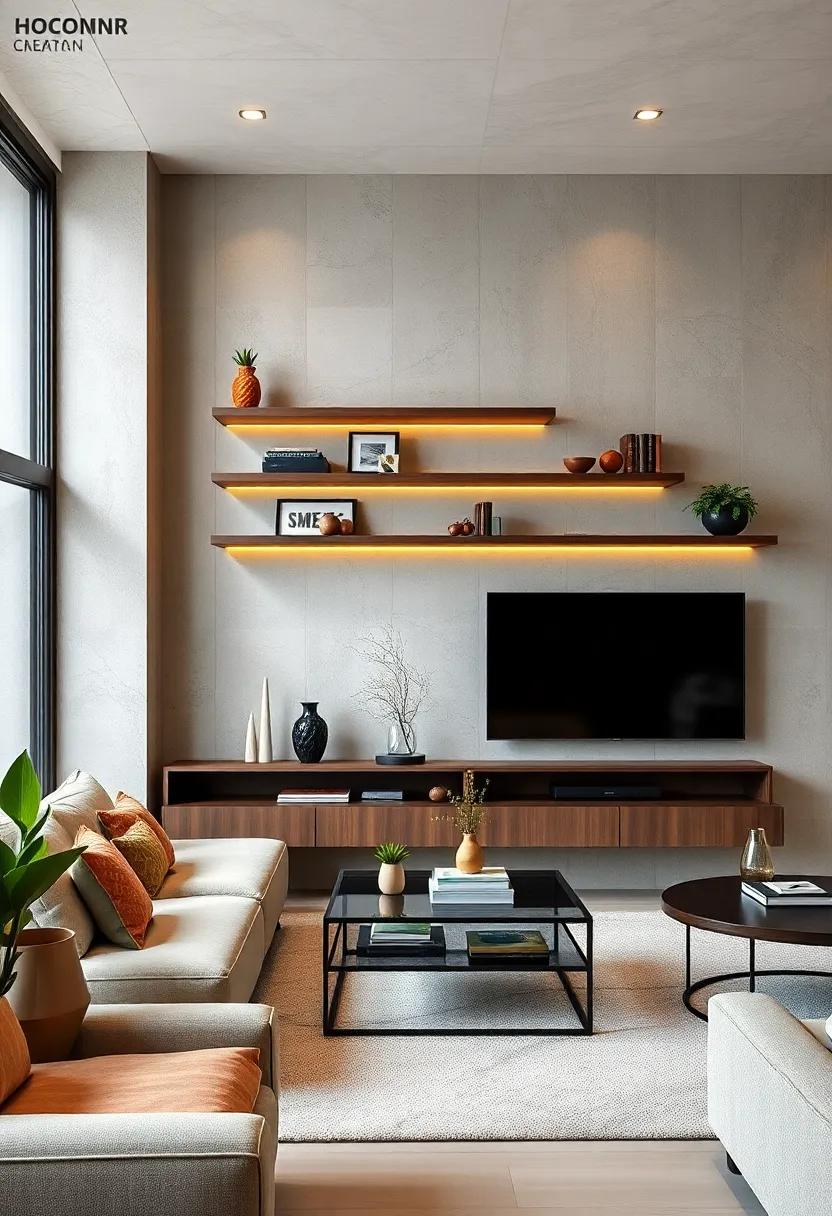 Hidden Tech Solutions: Conceal TV cables and electronic devices by⁢ installing floating ⁢shelves that serve as a stylish mount while keeping things organized