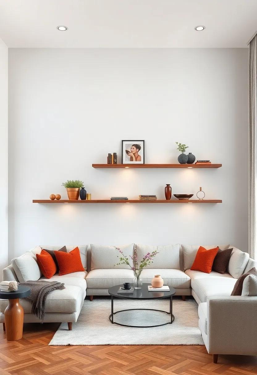 Customized Shapes: Invest in uniquely shaped floating shelves that reflect your style and serve as stunning statement pieces in your living room