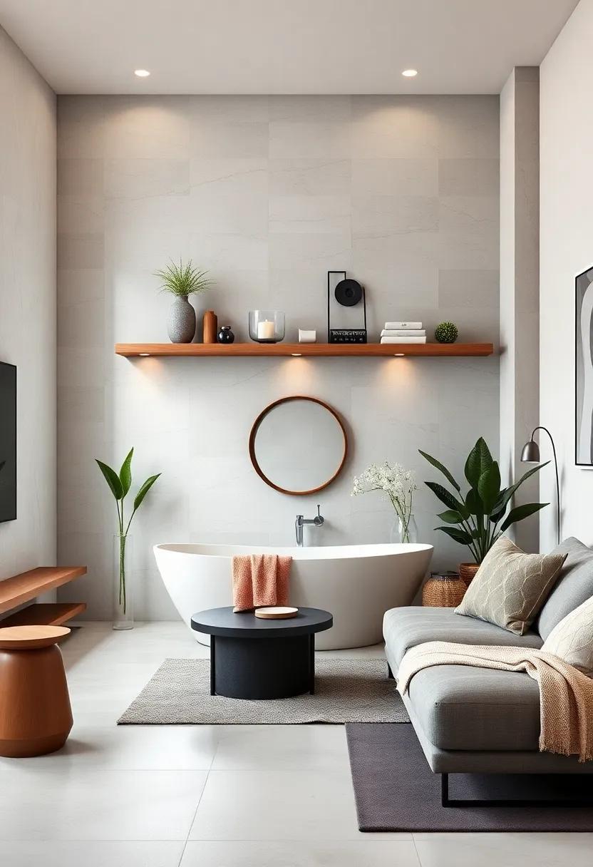 Bathroom ⁣Crossover: Install floating shelves in⁣ the living room ⁢to ‌hold stylish bathroom essentials like candles and skincare products, blurring the lines of utility