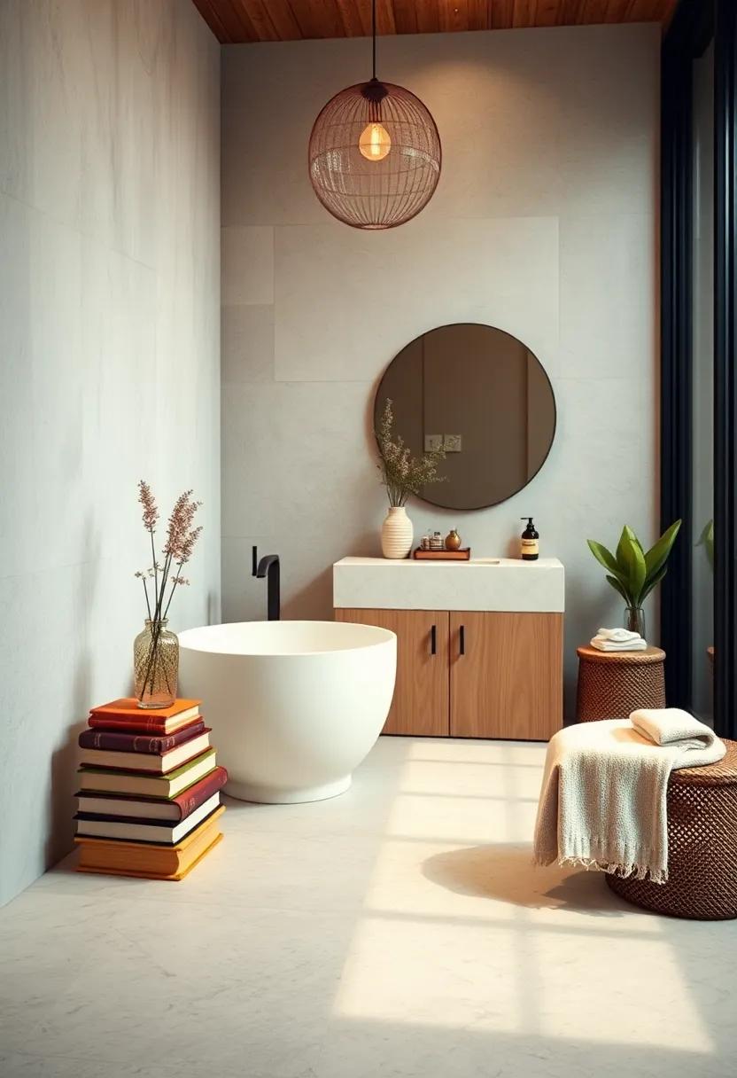 Leather Bound Bathroom Journals And Default Vintage Books Adding Intellectual Charm To A Chic Boho Space