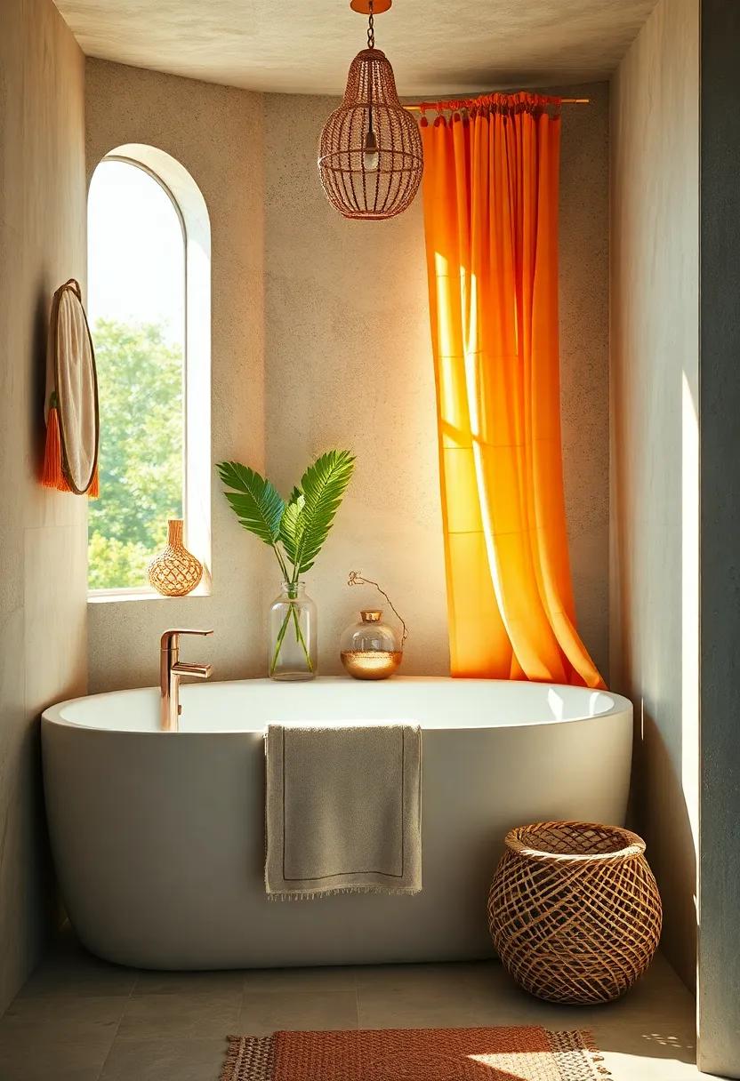 Sunlit Bathroom Nooks Decorated With Bright Tassels And Beaded Curtains Infusing Joyful Bohemian Spirit