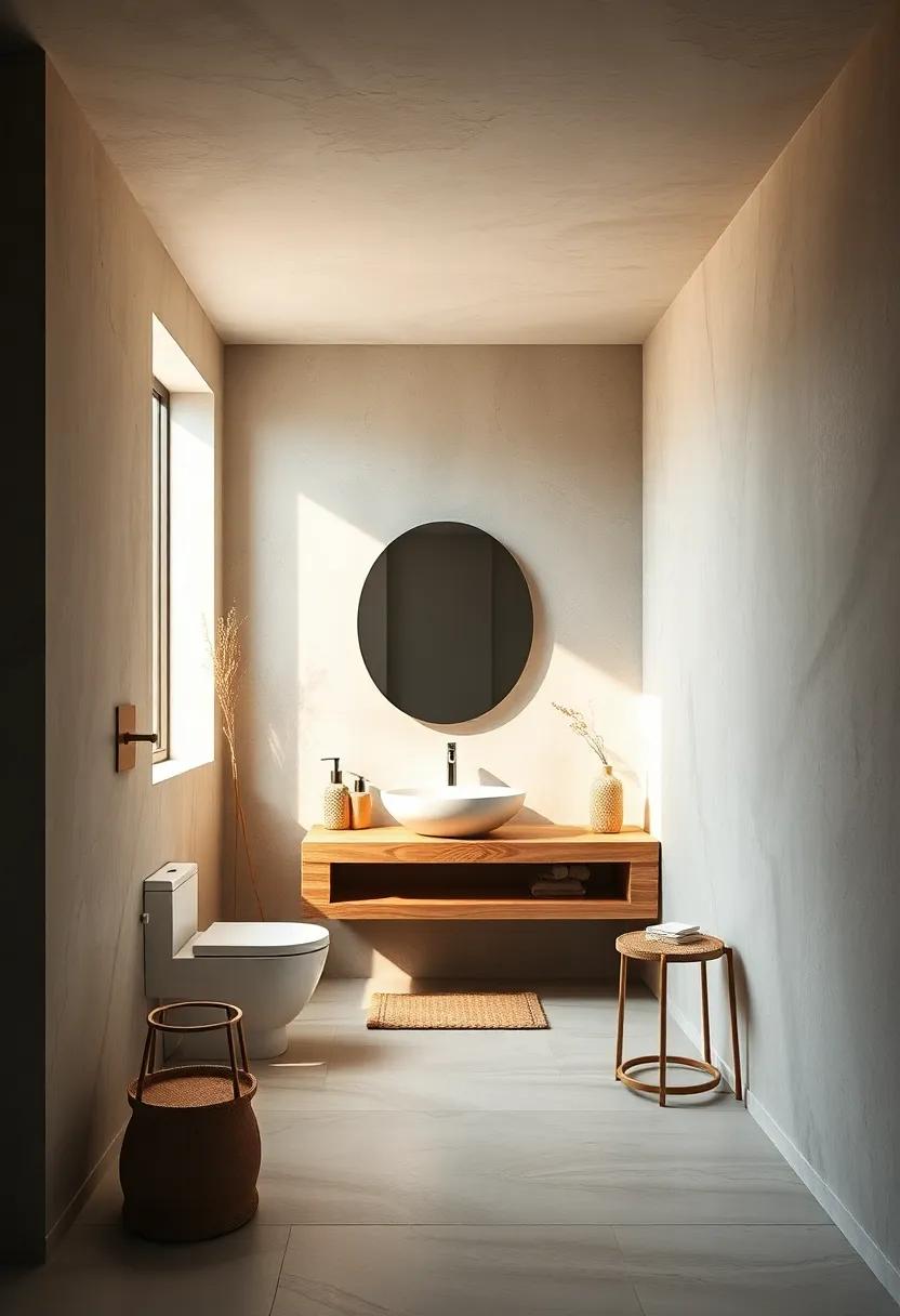 Naturally Lit Bathroom Showcasing Floating Vanity and Earthy Accents for a Balanced Atmosphere