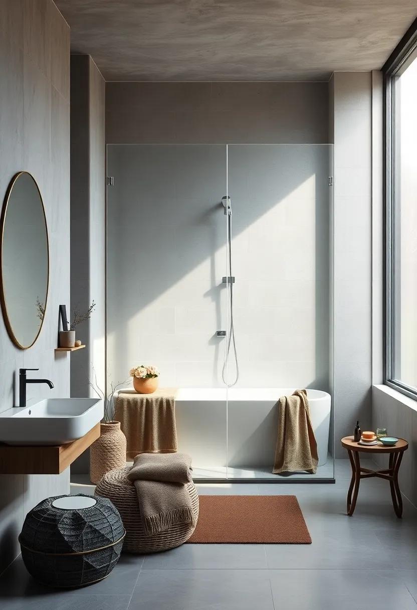 Glass Partition Shower Illuminated by Diffuse Daylight Showcasing Minimalist Elegance and Simplicity