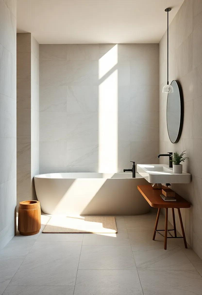 Subtle Natural Light Casting Long Shadows on Clean Surfaces Accent Fine Minimal Bathroom Details
