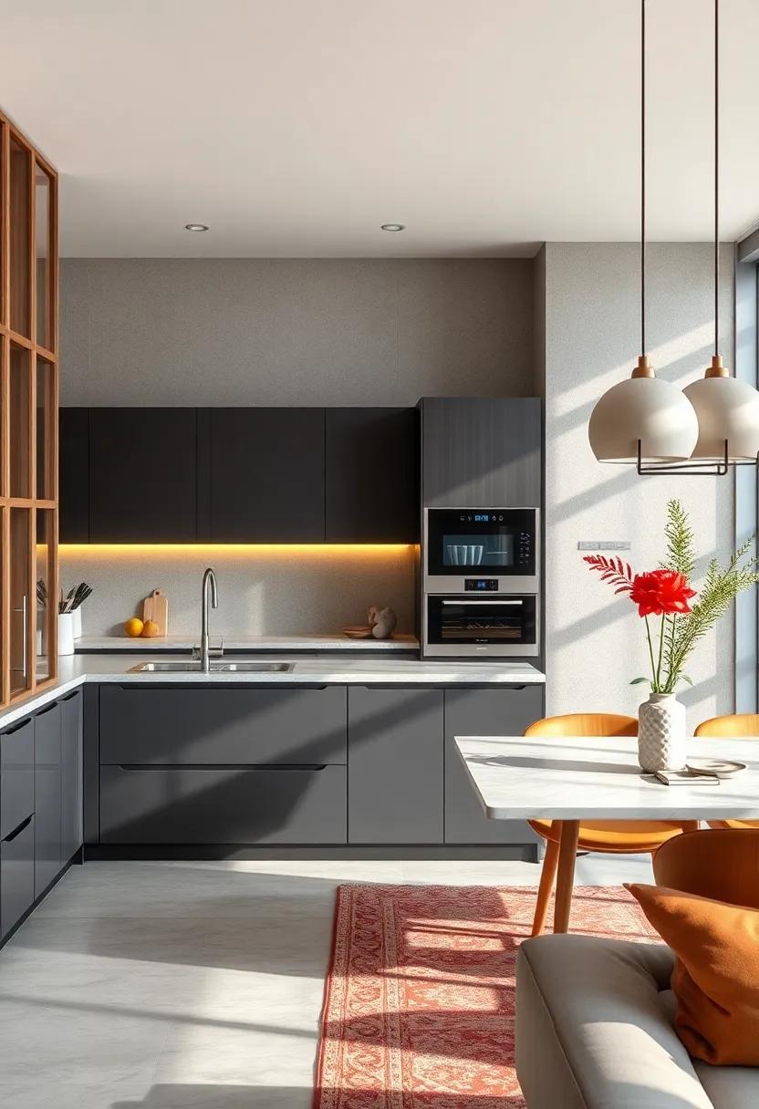 Compact Kitchen Islands Featuring Built-In Appliances Offering Functionality Without Visual Clutter