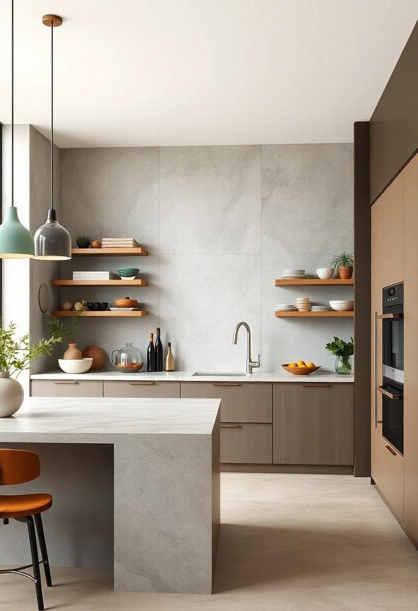 Floating Shelves Complementing Built-In Appliances And Creating A Balanced Minimalist Kitchen Layout