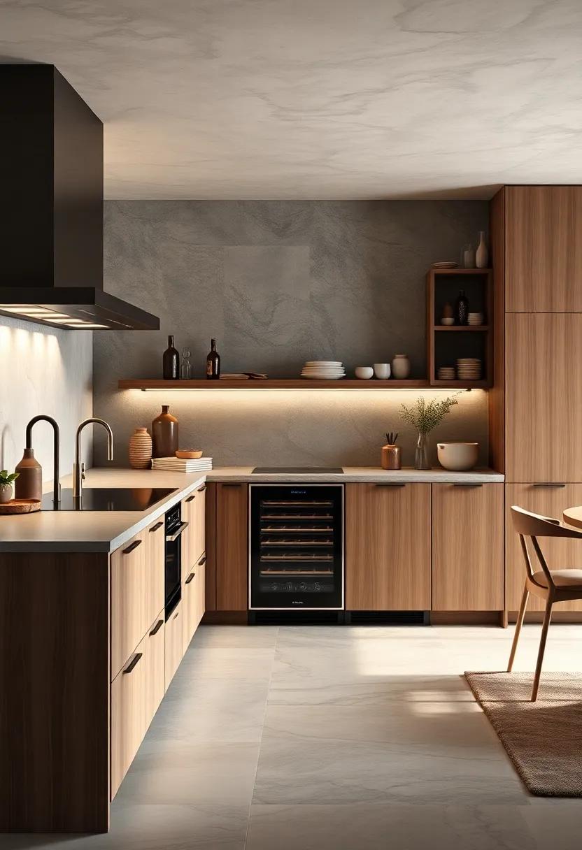 Integrated Wine Coolers Standing Disguised Within Contemporary Minimalist Kitchen Furniture