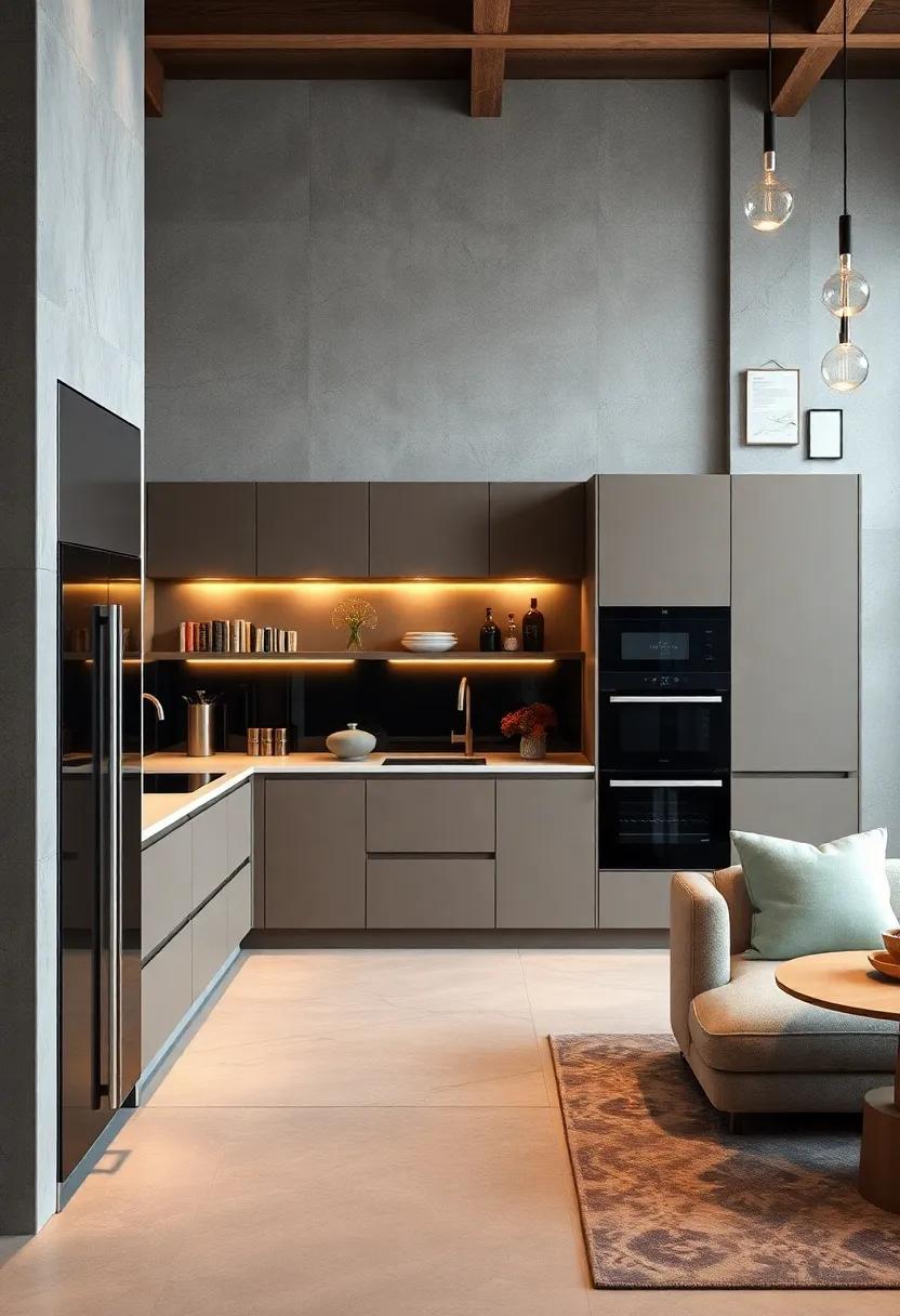 Matte and Glossy Finishes Harmonizing on Cabinetry Surrounding Concealed Appliances in Streamlined Kitchen Spaces
