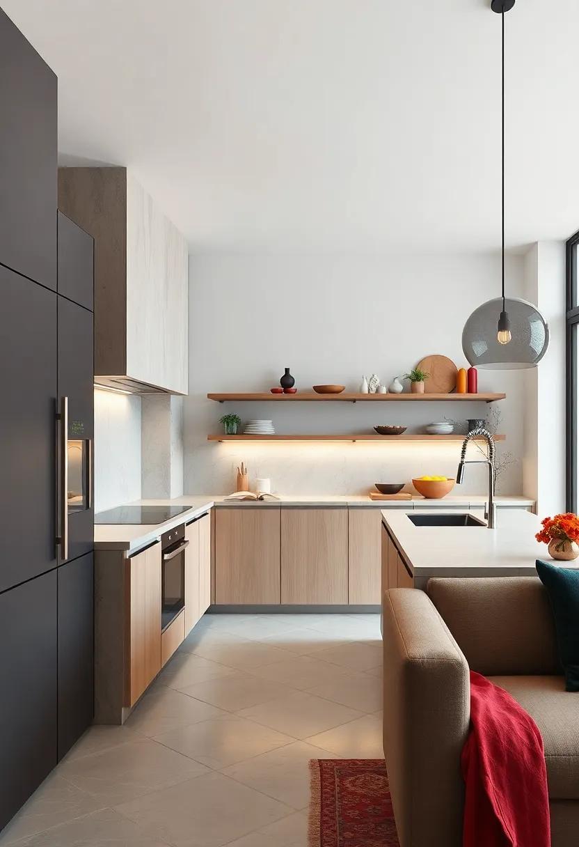 Soft Ambient Lighting Enhancing Minimalist Kitchens With Integrated Modern Appliances for a Calm Atmosphere