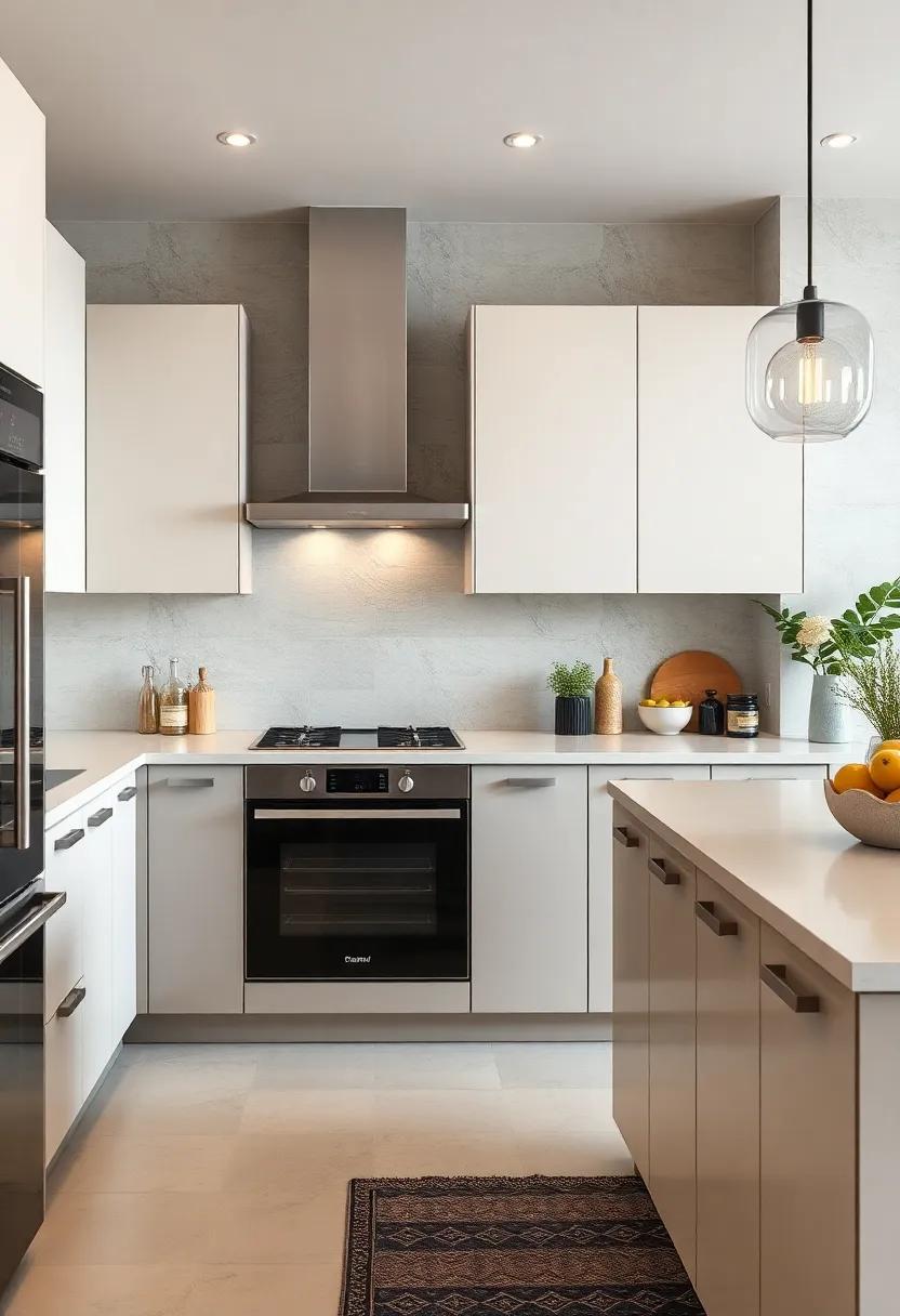 Subtle Handle-Free Cabinets Surrounding Built-In Ovens and Dishwashers For A Streamlined Kitchen Appearance