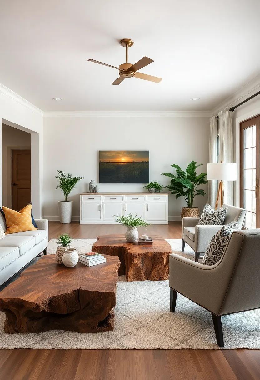 Industrial Style Pendant Lights Hanging Above a Neutral Toned Sectional Sofa with Farmhouse Flair