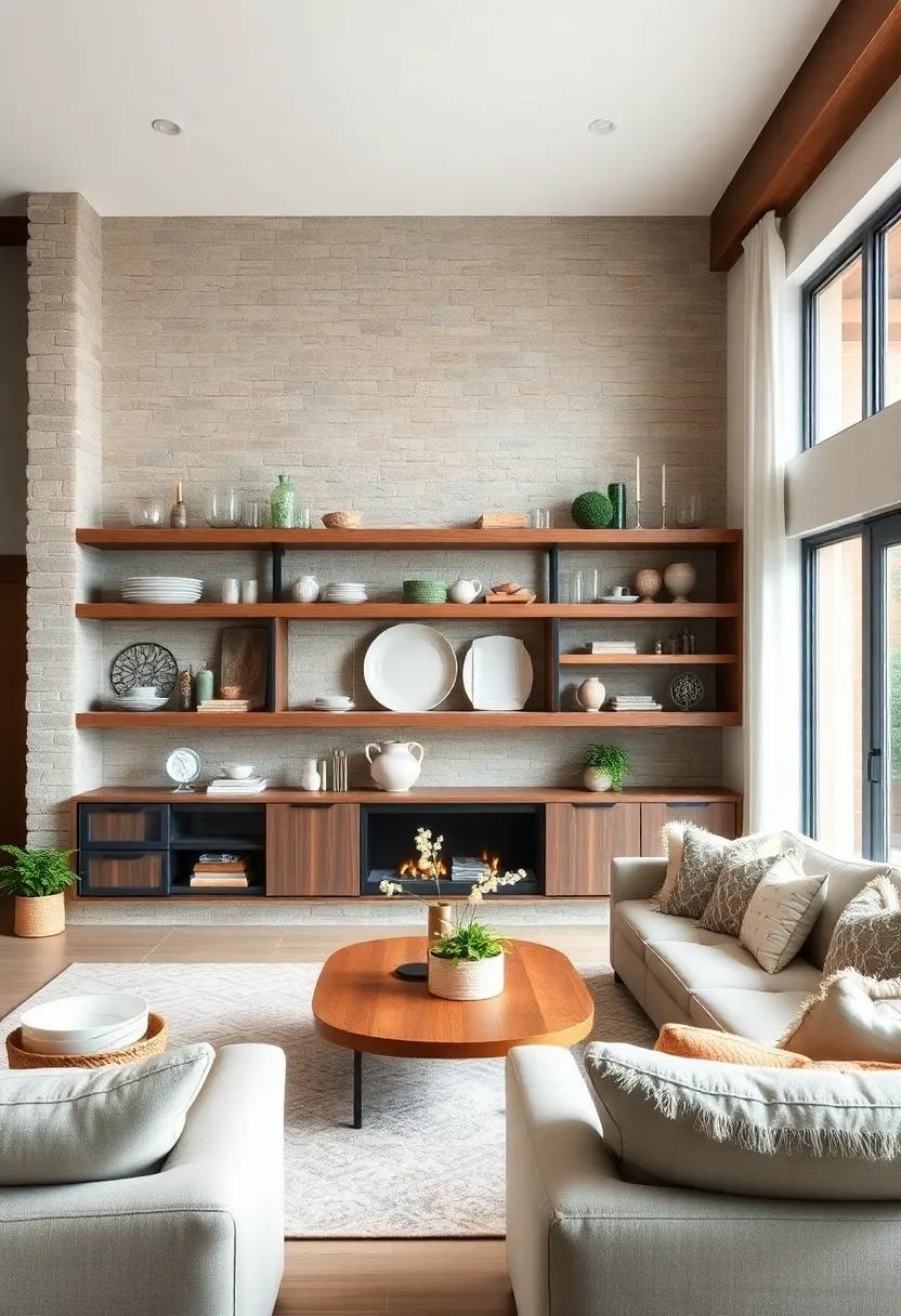 Open Shelving Featuring a Mix of Weathered Wood and Modern Glassware Displaying Curated Farmhouse Finds