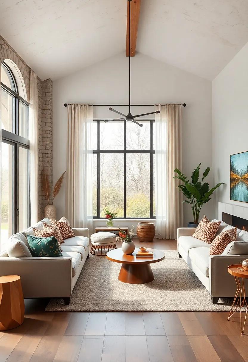 Light and Airy Window Treatments Using Sheer Fabrics to Soften the Bold Lines of the Interior