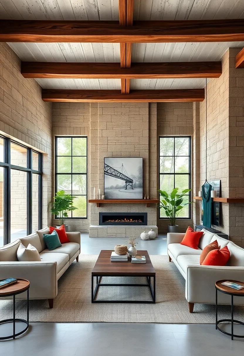 Rustic Wooden Beams Complementing Smooth Metal Accents and Clean Architectural Lines