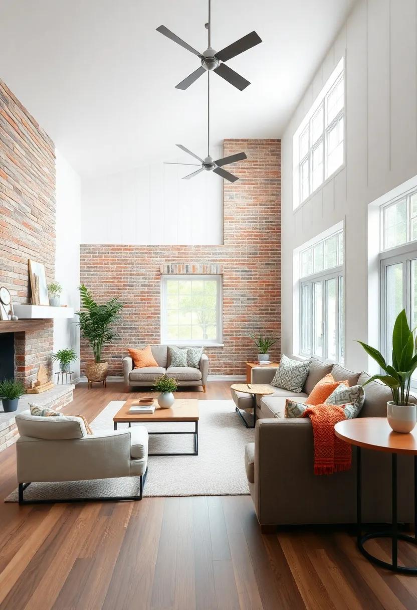 Exposed Brick Walls Integrated with Smooth White Paneling to Create a Balanced Calm Atmosphere
