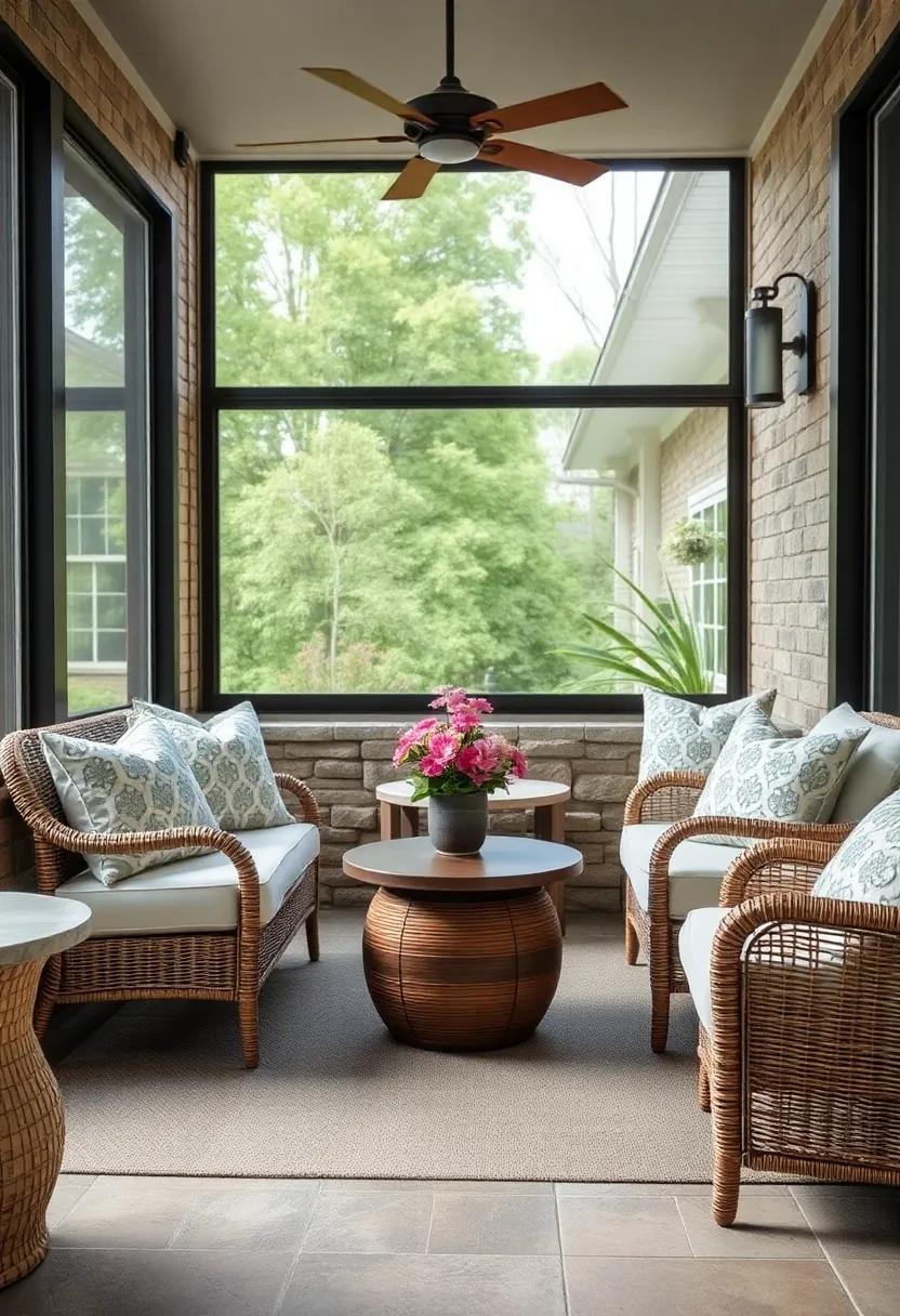 Delicate Pastel Throw Pillows with Embossed Textures Adding an Elegant Touch to Soft Rattan Furniture