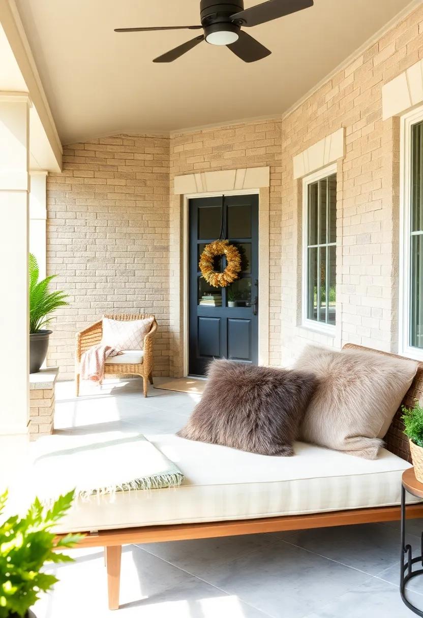 Soft and Puffy Faux Fur Accent Pillows Elevating Comfort on an Inviting Outdoor Chaise Lounge