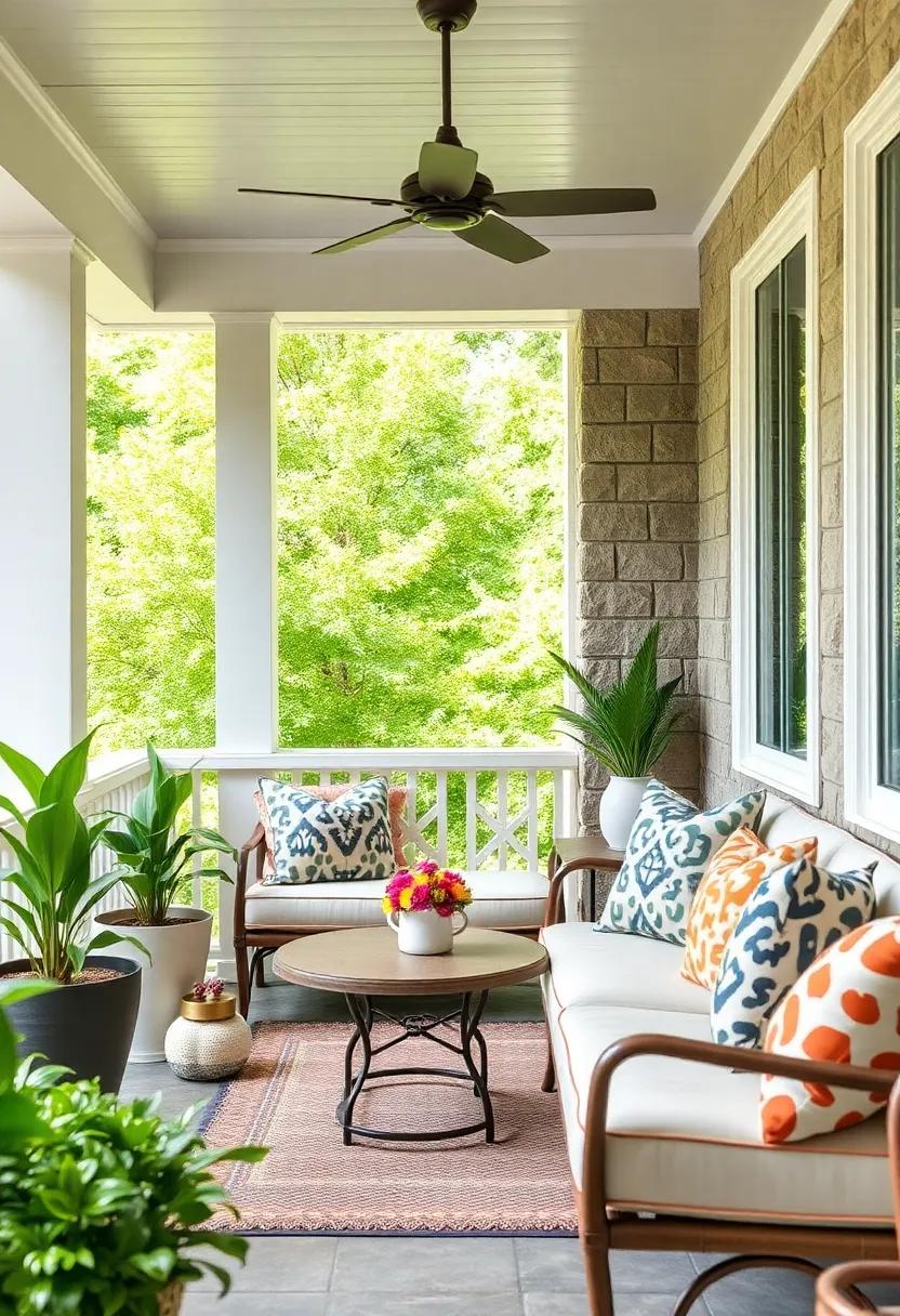Whimsical Animal Print Throw Pillows Bringing a Playful Yet Stylish Air to a Bright Porch Nook