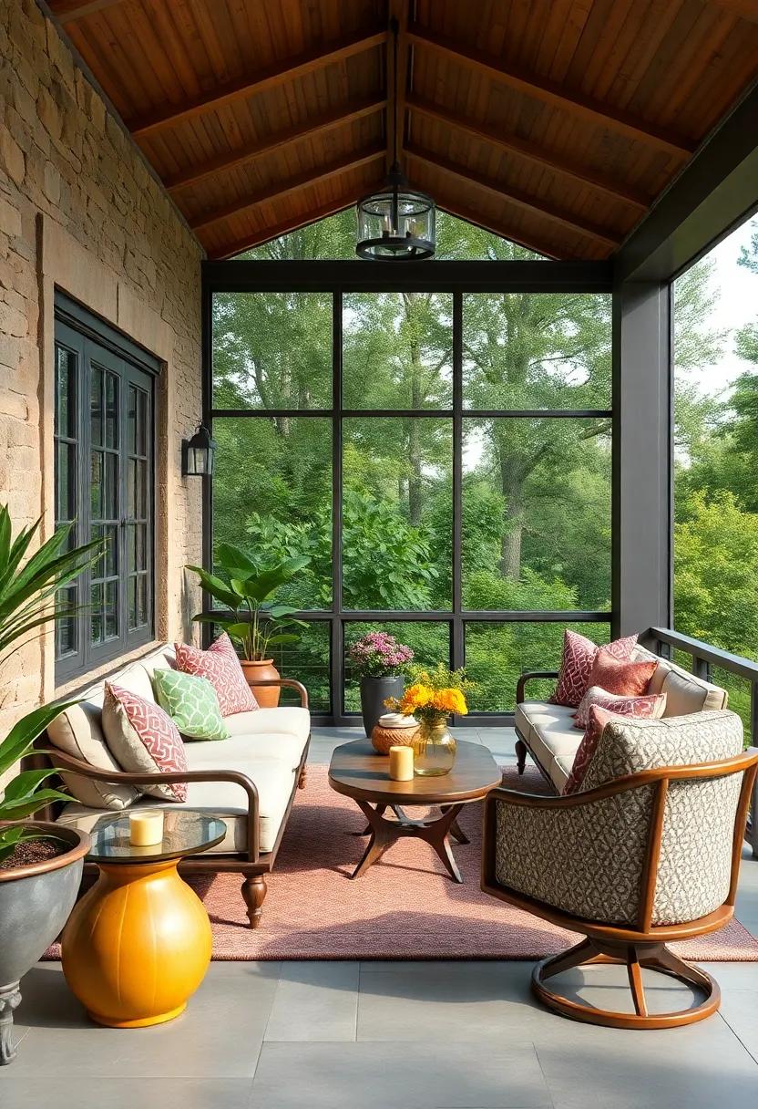 Artistic Flair in Sectionals Using Geometric Patterns and Sculptural Frames on Your Porch