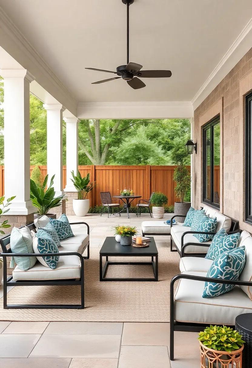 Sleek Metal Frame Outdoor Sectionals Paired With Weather-Resistant Cushions in Cool Toned Hues