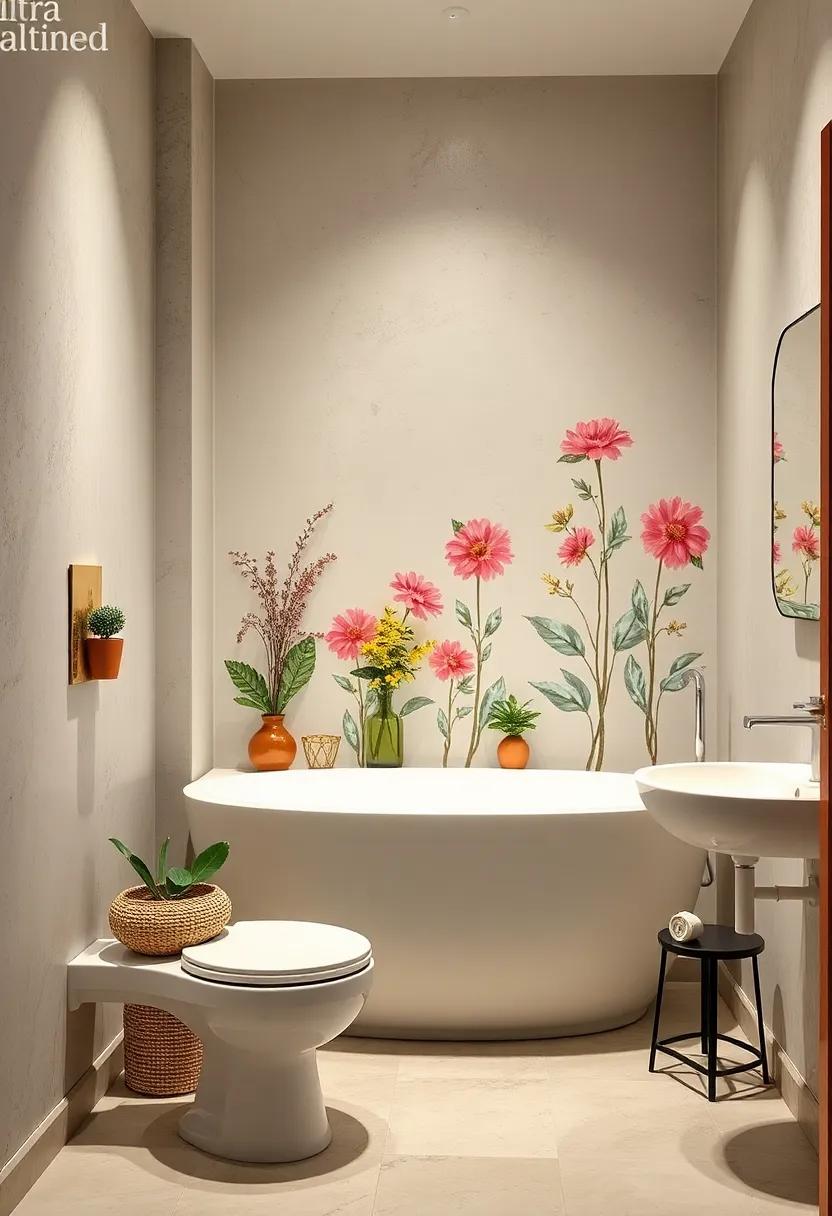 Vintage-Inspired Botanical Decals Bringing Classic Charm and Warmth to Petite Bathroom Corners
