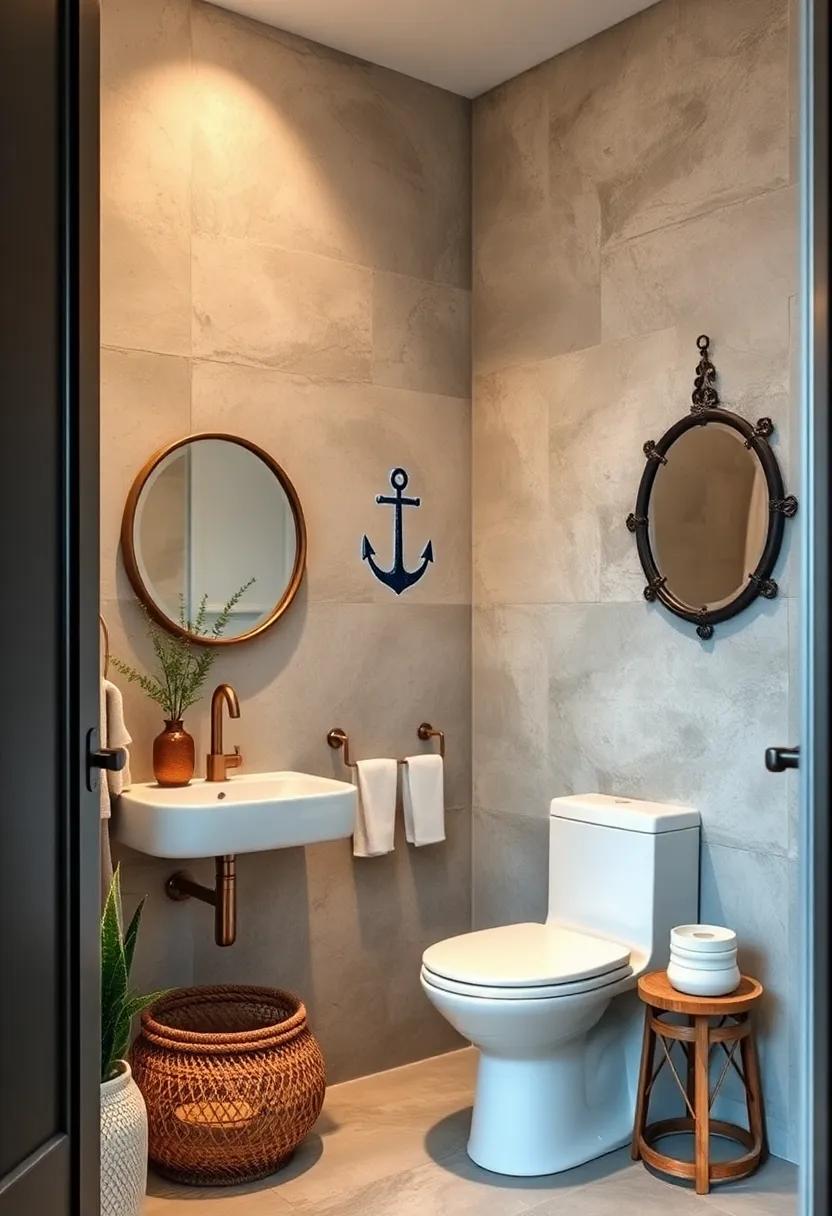 Whimsical Nautical Themes Evoking Relaxation and Coastal Elegance in Tiny Bathroom Walls