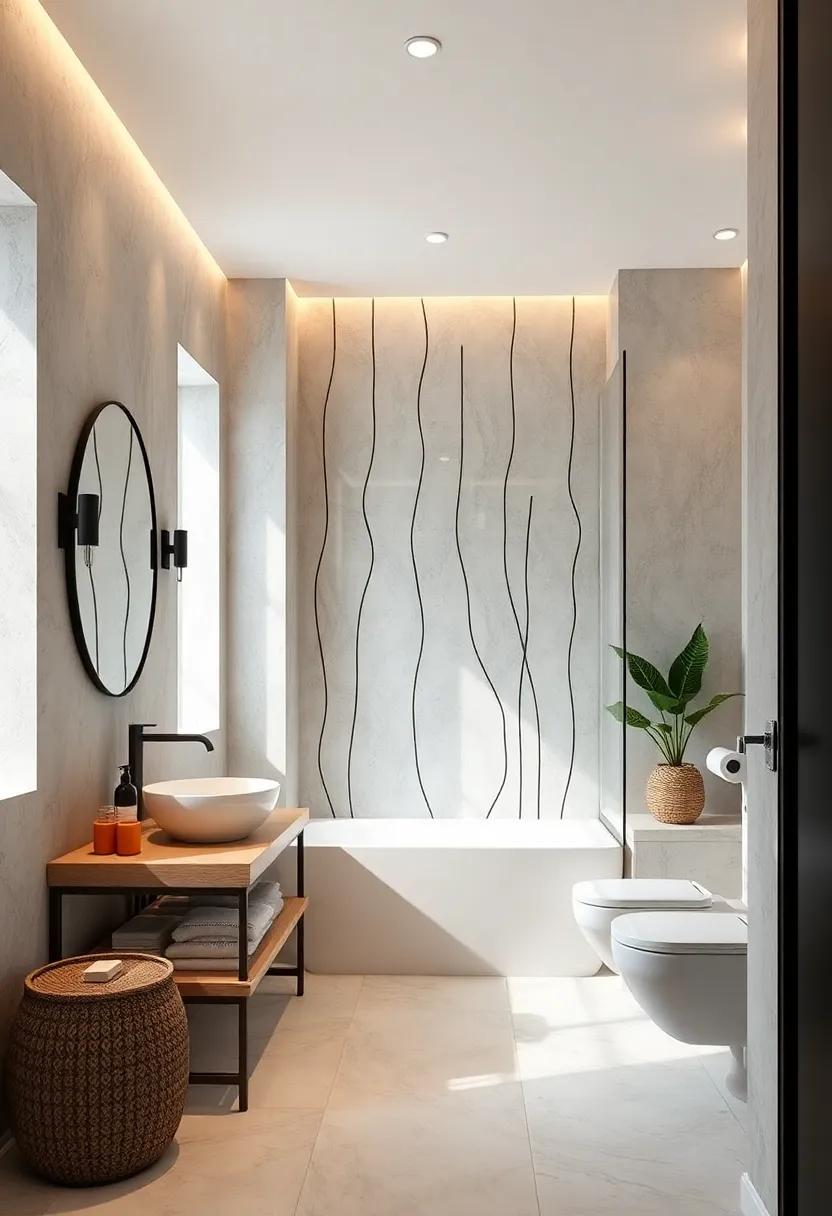Minimalist Line Art Designs Creating Subtle yet Stylish Statements on Small Bathroom Walls