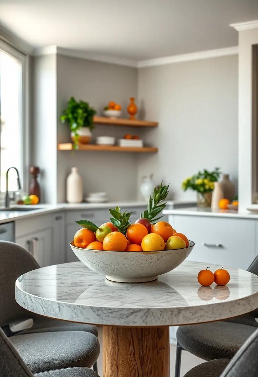 Fruit ⁢Bowls: Opt for ‌a simple yet⁢ elegant bowl ⁤filled with fresh, colorful fruits like oranges, apples, and pears, which contribute a ‍pop of color and a hint ‌of freshness
