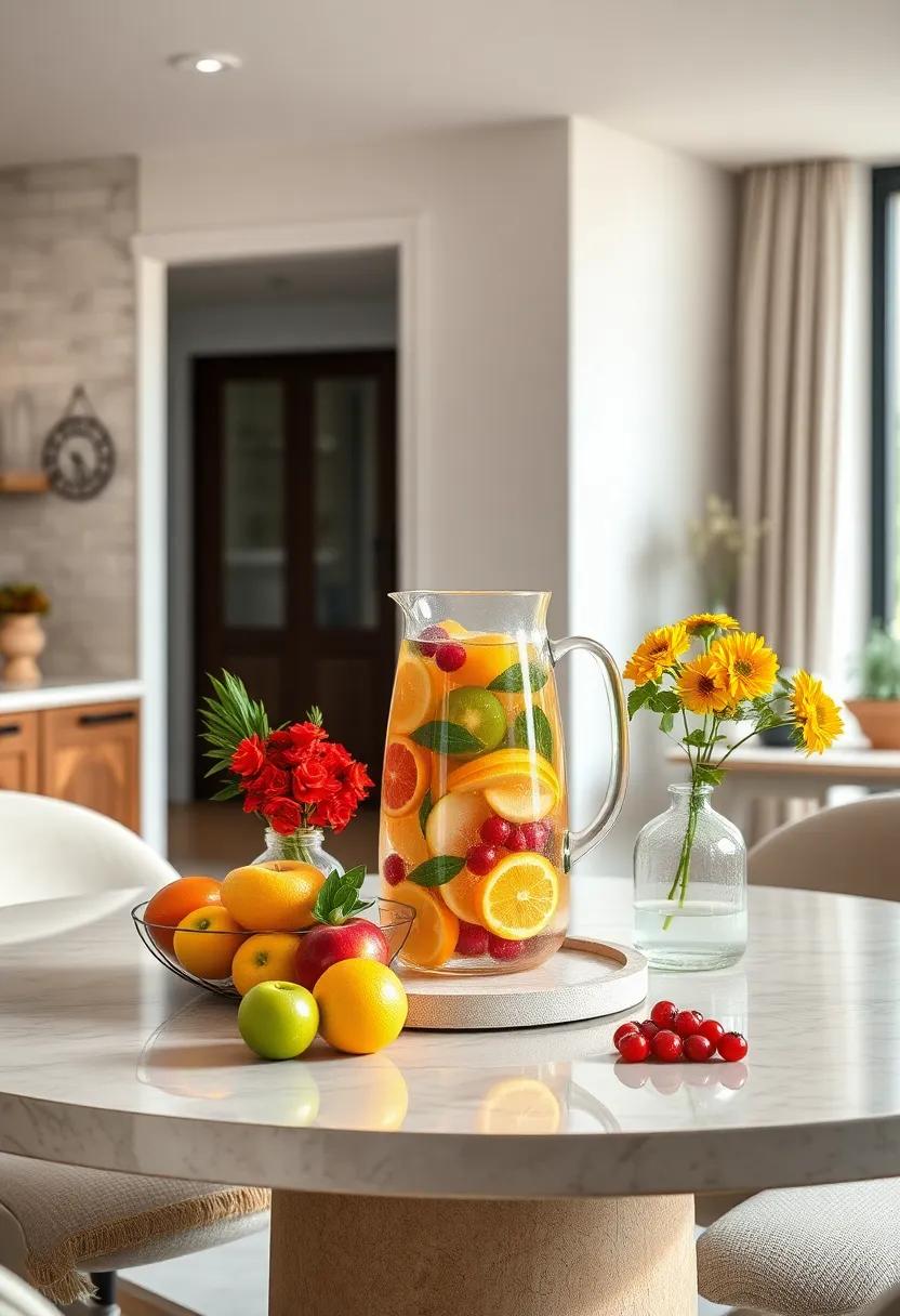 Fruit-infused Water Station: ‍Place a decorative pitcher filled⁢ with refreshing fruit-infused water at the‍ center, ​ready to serve guests and add a fresh appeal