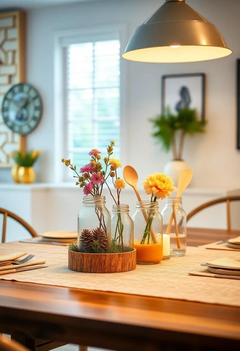 Painted‌ Mason Jars: Use neatly painted‍ mason jars as ⁣vases or utensil holders, ‍adding a rustic yet trendy vibe to your dining table