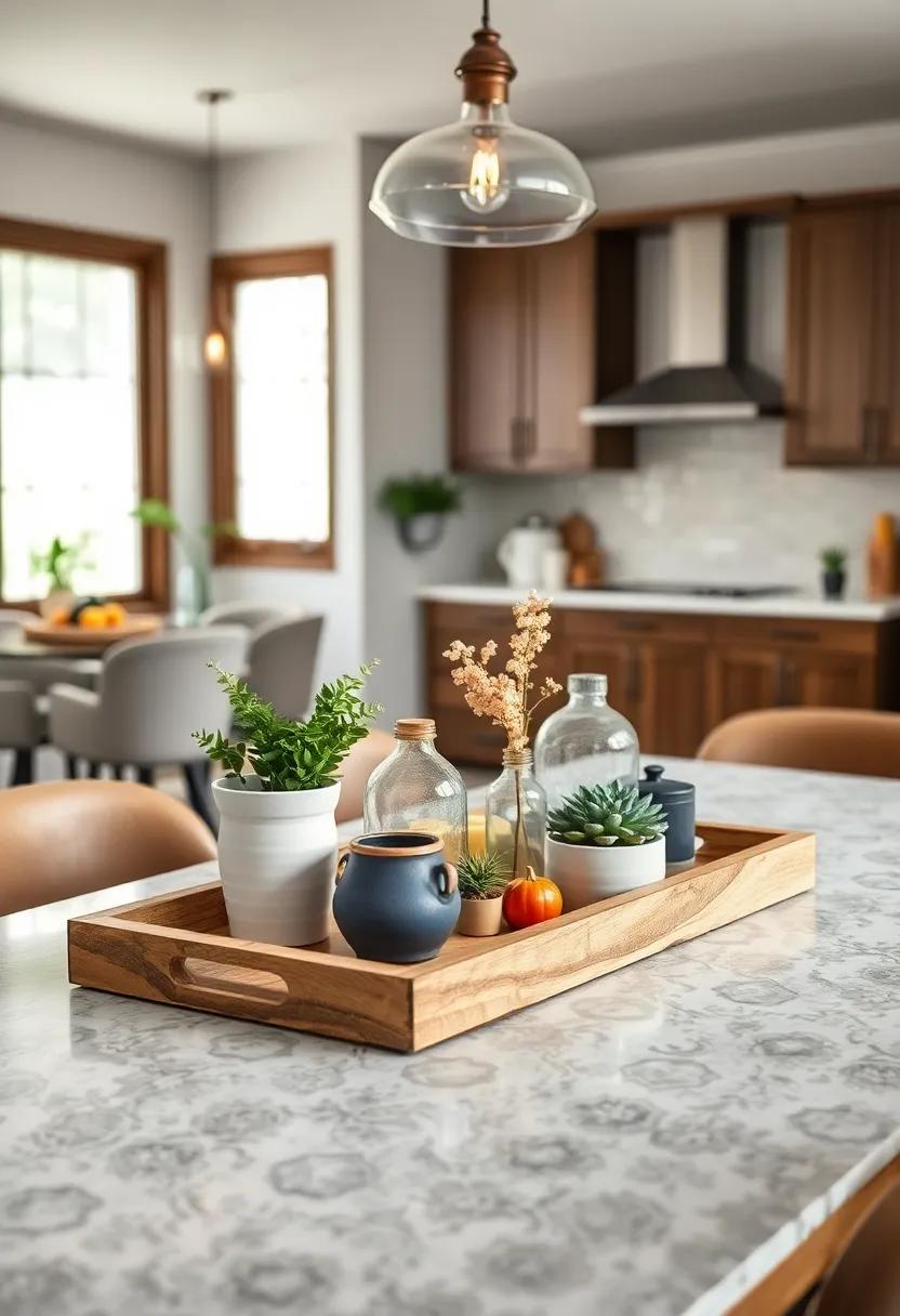 Rustic Wooden Trays: Arrange a collection of smaller items on a well-crafted wooden tray to create a visually appealing focal point that organizes your table space