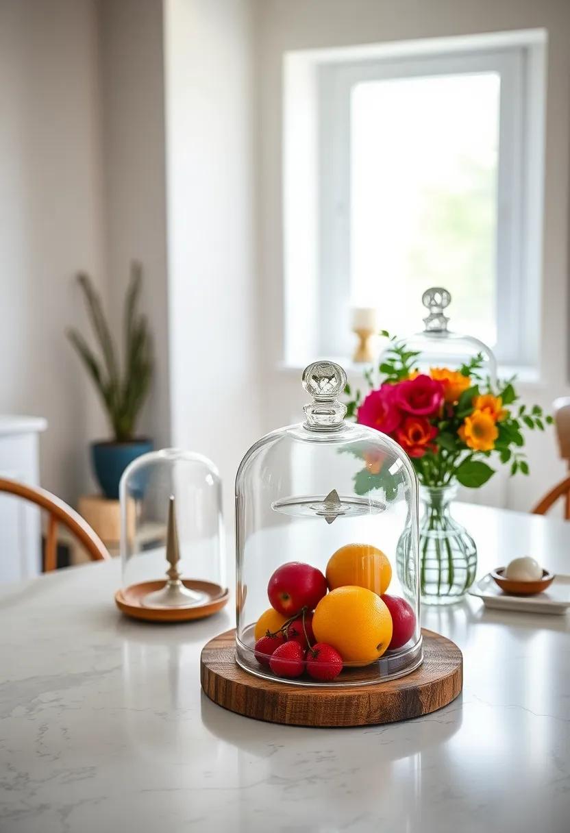 Vintage Glass Domes: ‌Create⁣ an air‍ of⁤ curiosity by showcasing ⁢seasonal fruits or baked goods under quirky⁣ glass cloches, ⁢merging elegance ⁣with a⁤ touch of‍ whimsy