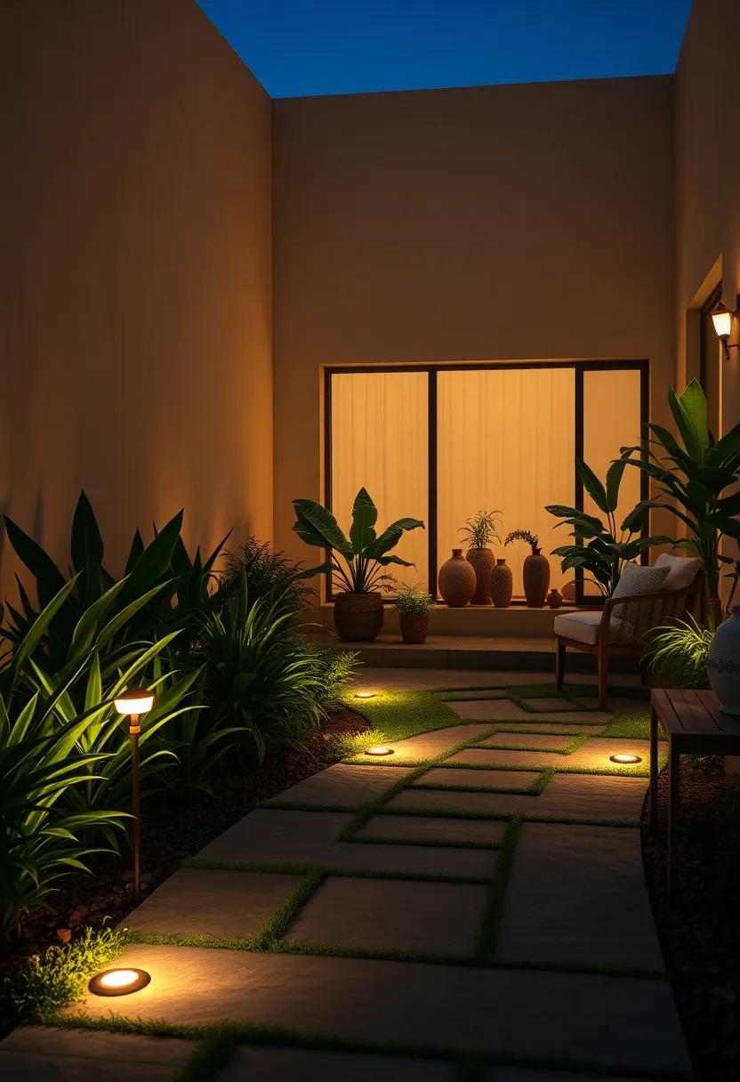 A Serene Night Garden Bathed in the Soft Radiance of Solar-Powered Pathway Lighting