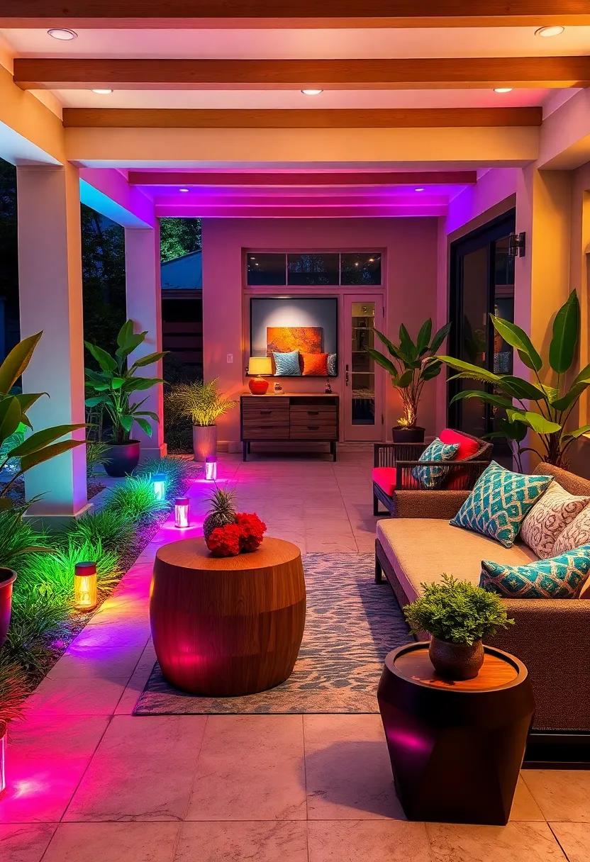 Vibrant Colors Emitted by Modern Solar-Powered Pathway Lights Enhancing Backyard Ambiance