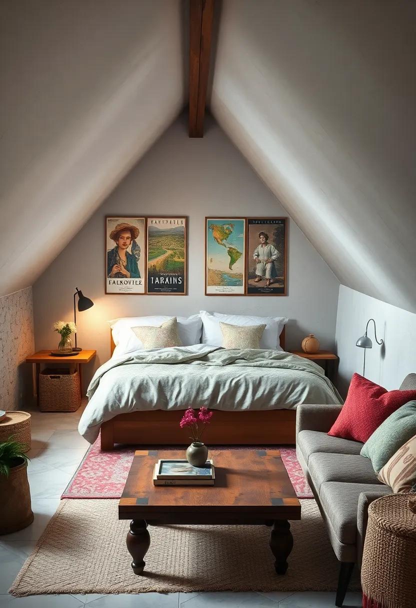 Vintage Travel Posters and Antiques Creating Character in Charming Small Attic Bedrooms