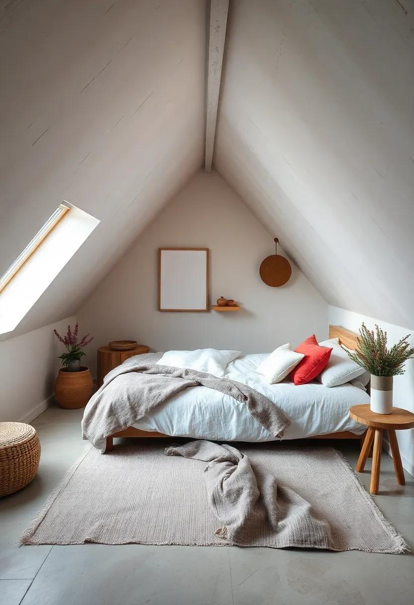 Simple Zen-Inspired Attic Bedroom With Clean Lines, Neutral Colors, and Natural Materials