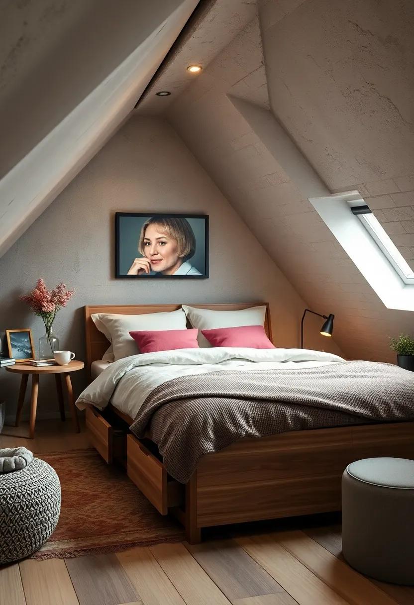 Compact Storage Solutions Blending Seamlessly Into Attic Architecture With Hidden Drawers