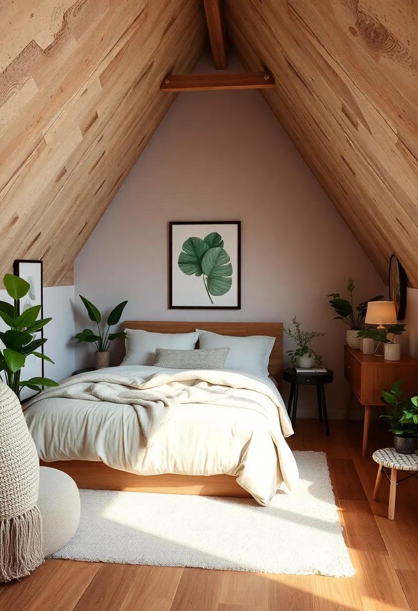 Nature-Inspired Themes Featuring Leafy Green Plants and Botanical Prints in Compact Bedrooms