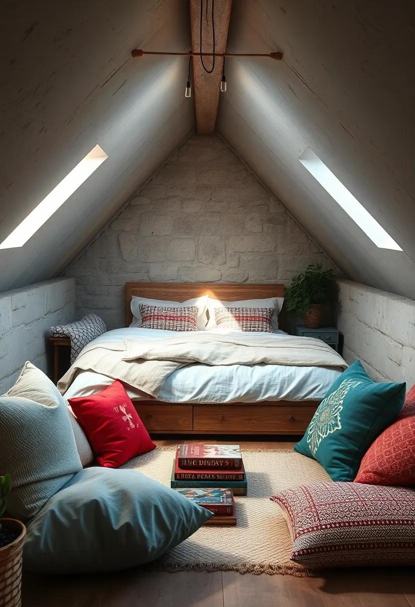 Inviting Reading Corners Nestled Under Eaves Surrounded by Cushions and Vintage Books