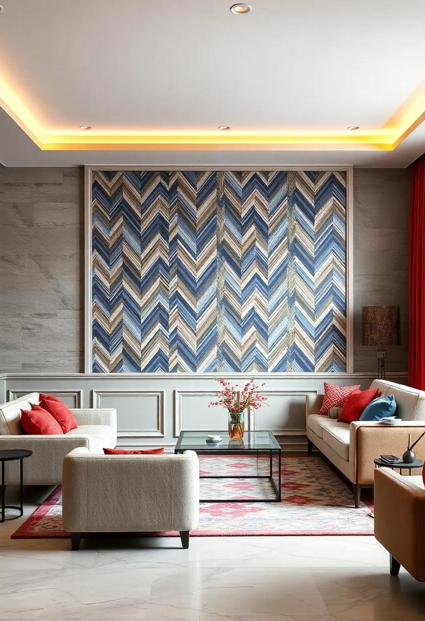 Bold Chevron Wall Panel Designs Featuring Contrasting Colors for Dynamic Visual Interest