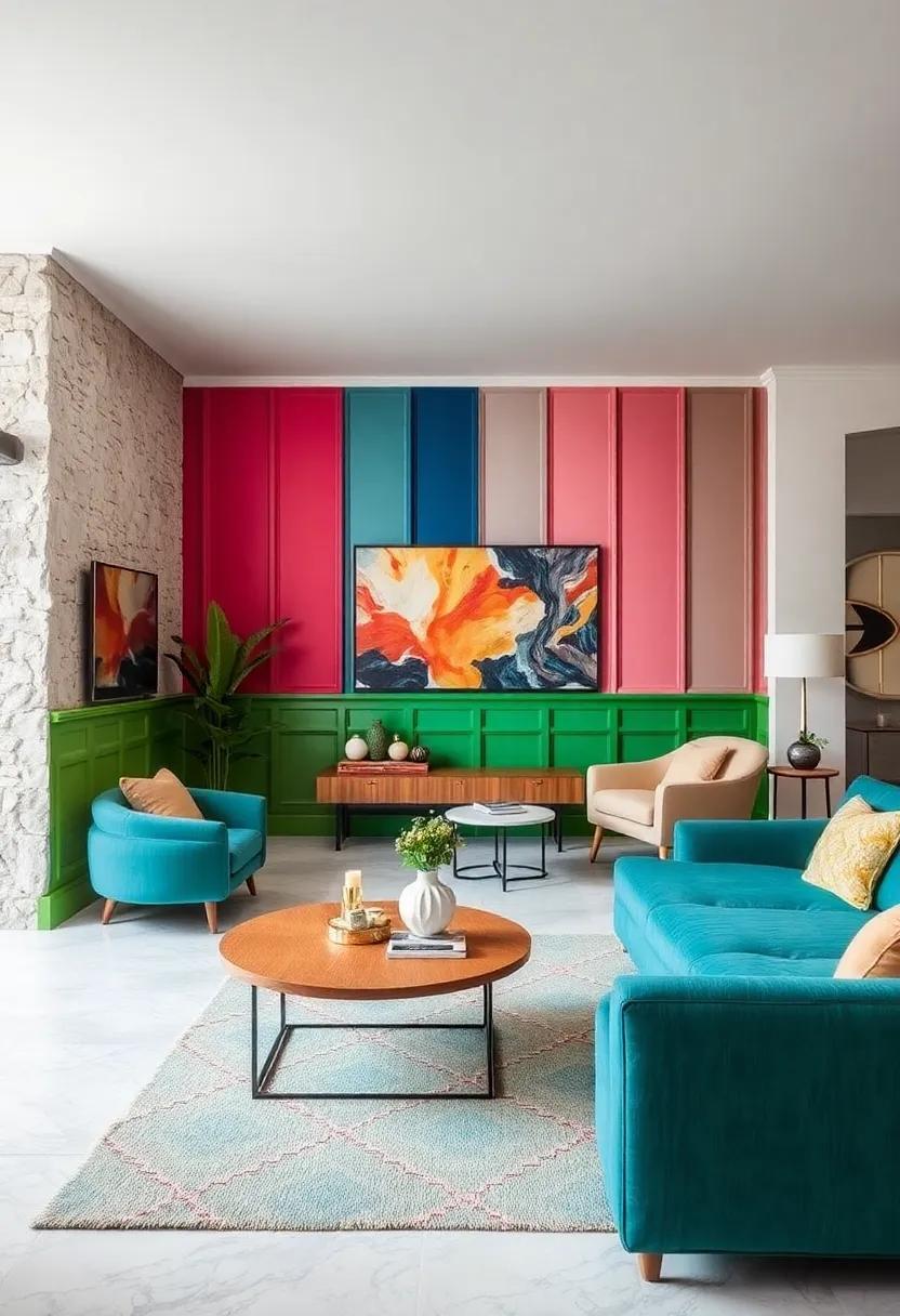 Color-Blocked Wainscoting with Vibrant Hues Creating Playful and Energetic Environments