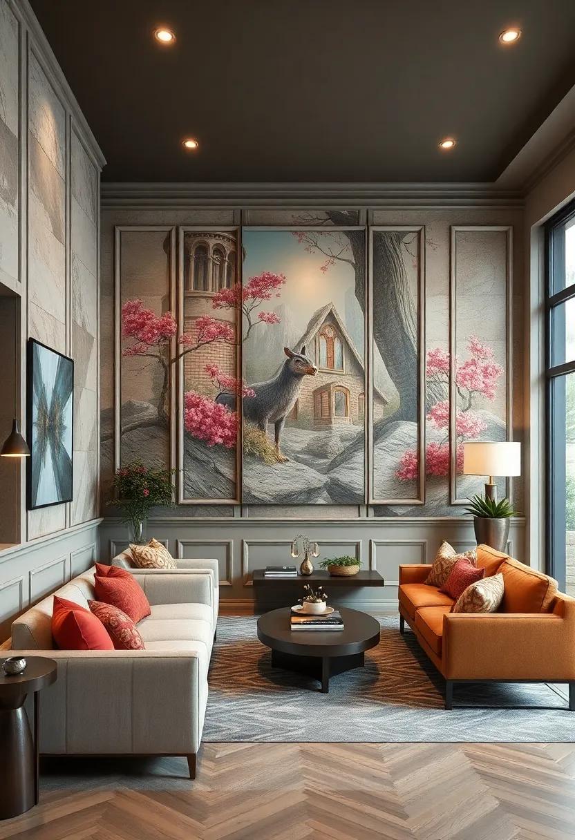 Hand-Painted Wall Panels with Artistic Murals Creating Unique Personalized Statements