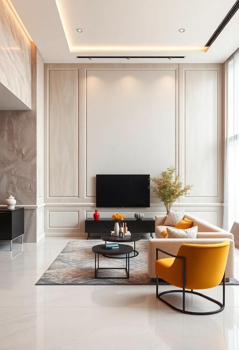 Sleek Glossy Wall Panels with Minimalist Lines Creating a Polished and Airy Ambiance